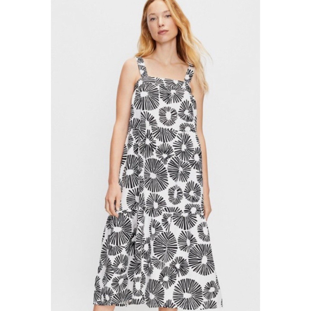 Loft Firework Linen Tiered Midi Dress‎ Women L White Beach Coastal Lagenlook